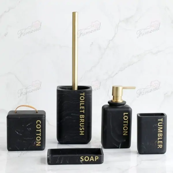 Elegant Marble-Inspired Bathroom Accessories Set with Gold Accents