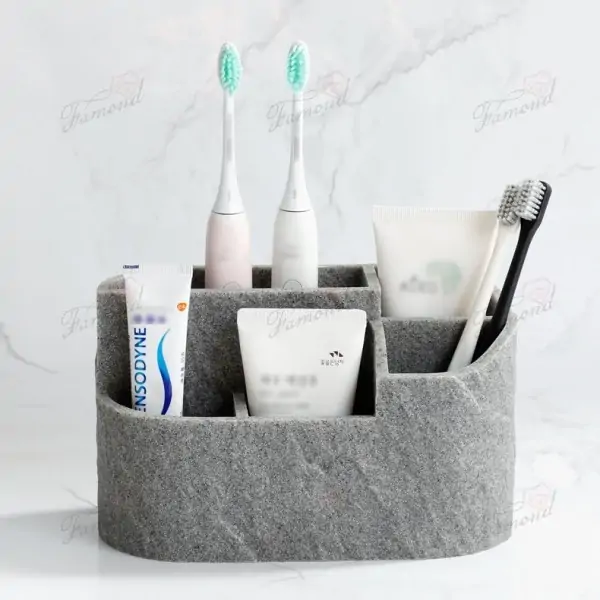 Rock Surface Effect Resin Storage Box - Multifunctional Bathroom Organizer for Razors and Electric Toothbrushes