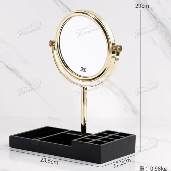 Vanity Storage Mirror with Lipstick Organizer 15CM Double-Sides Gold-Plated Makeup Mirrors