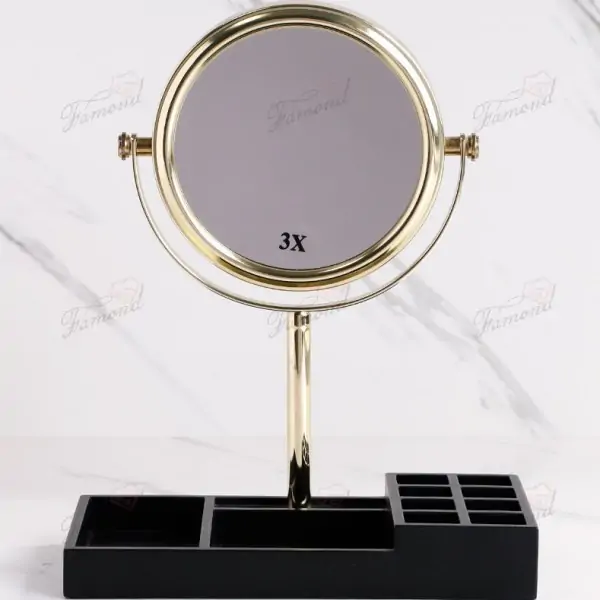 Vanity Storage Mirror with Lipstick Organizer 15CM Double-Sides Gold-Plated Makeup Mirrors