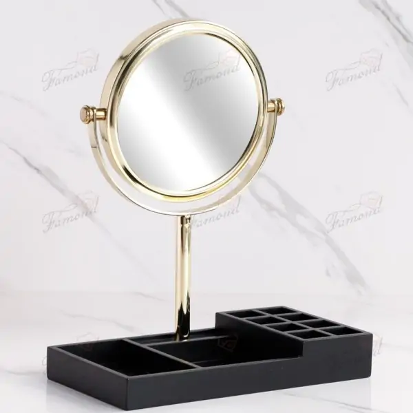 Vanity Storage Mirror with Lipstick Organizer 15CM Double-Sides Gold-Plated Makeup Mirrors