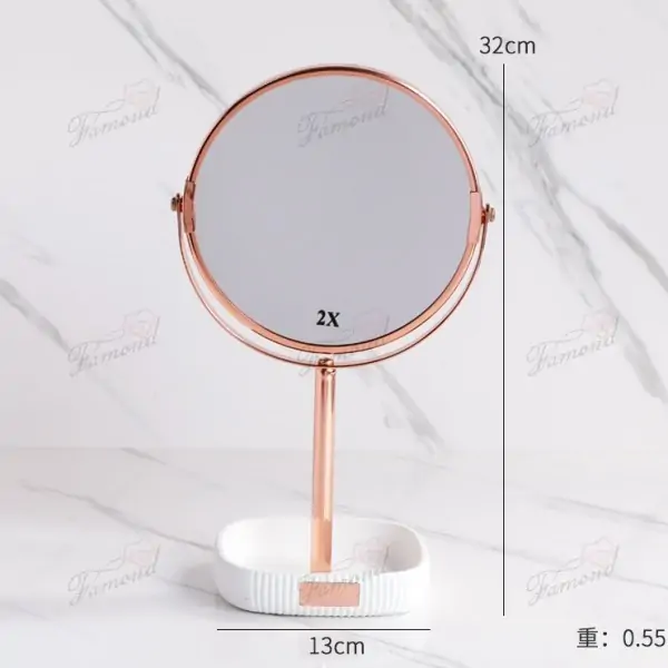 Desktop Vanity Mirror with White Storage Tray  Rose Gold Double-Sided HD Mirror