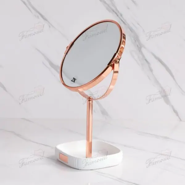 Desktop Vanity Mirror with White Storage Tray  Rose Gold Double-Sided HD Mirror