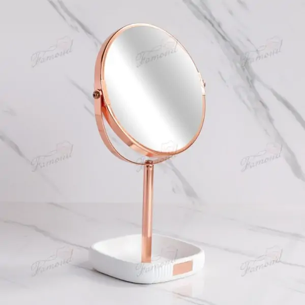 Desktop Vanity Mirror with White Storage Tray  Rose Gold Double-Sided HD Mirror