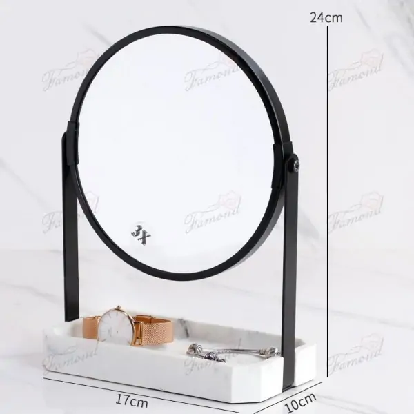 Marble-Look Resin Vanity Tray with Angled Double Sides Mirror Black Hardware