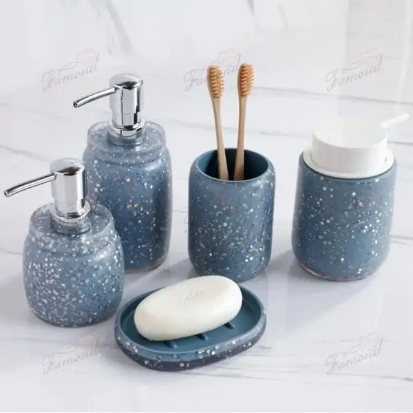 Transparent Blue Glitter Foam Pump with Assorted Pump Heads Soap Dispenser Set of 3