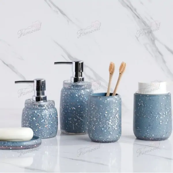 Transparent Blue Glitter Foam Pump with Assorted Pump Heads Soap Dispenser Set of 3