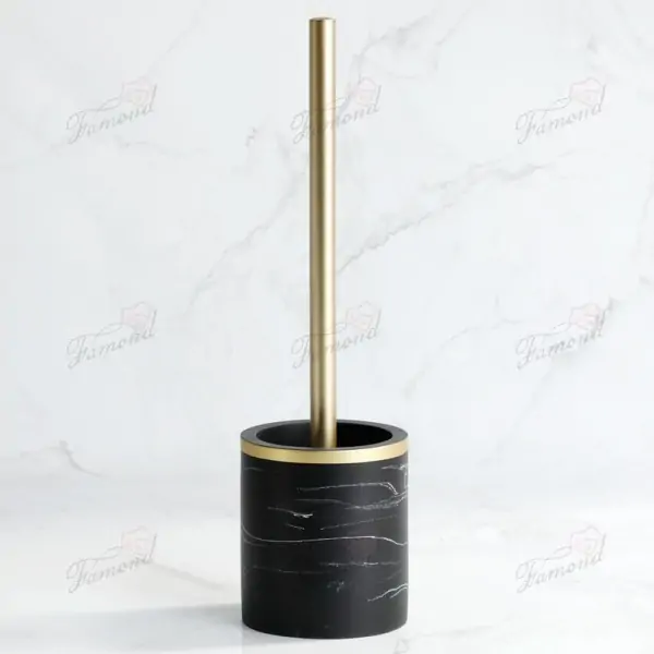 Eco-Friendly Black & White Marble-Look Resin 5-Piece Bathroom Set with Gold Accent Pump Heads