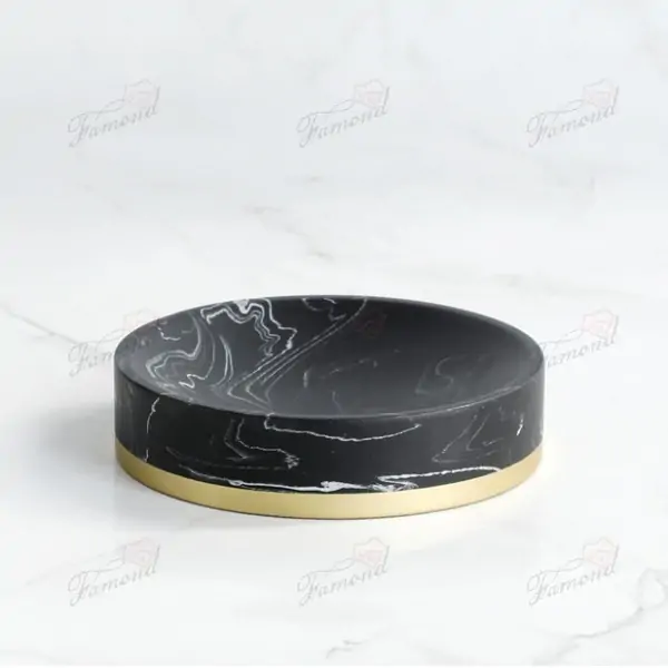 Eco-Friendly Black & White Marble-Look Resin 5-Piece Bathroom Set with Gold Accent Pump Heads