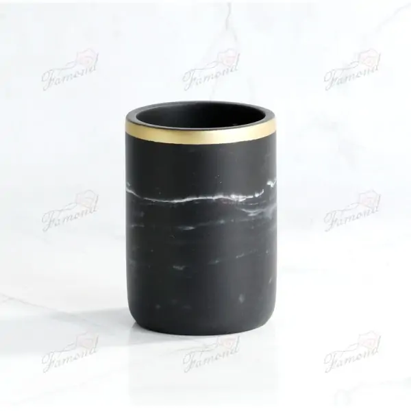 Eco-Friendly Black & White Marble-Look Resin 5-Piece Bathroom Set with Gold Accent Pump Heads