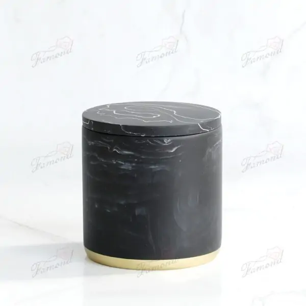 Eco-Friendly Black & White Marble-Look Resin 5-Piece Bathroom Set with Gold Accent Pump Heads