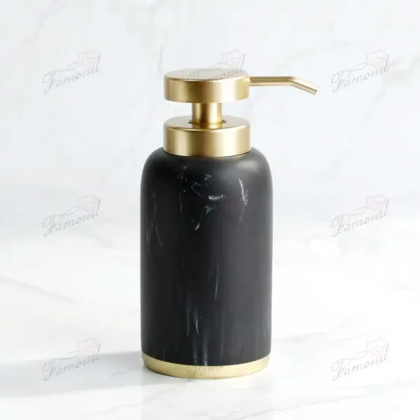 Eco-Friendly Black & White Marble-Look Resin 5-Piece Bathroom Set with Gold Accent Pump Heads