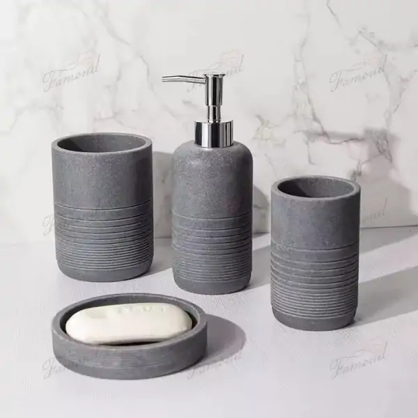 Customizable Poly Resin Bathroom Set OEM Colorful Striped Cylinder Design