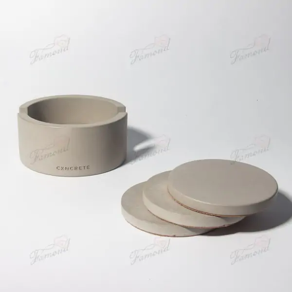 Natural Cement Texture Classic Round Coasters with Storage Base 4+1 Set Coaster Handmade