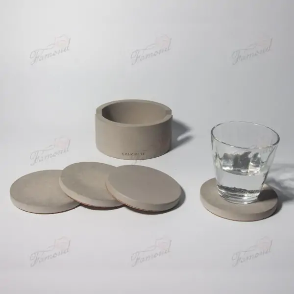 Natural Cement Texture Classic Round Coasters with Storage Base 4+1 Set Coaster Handmade