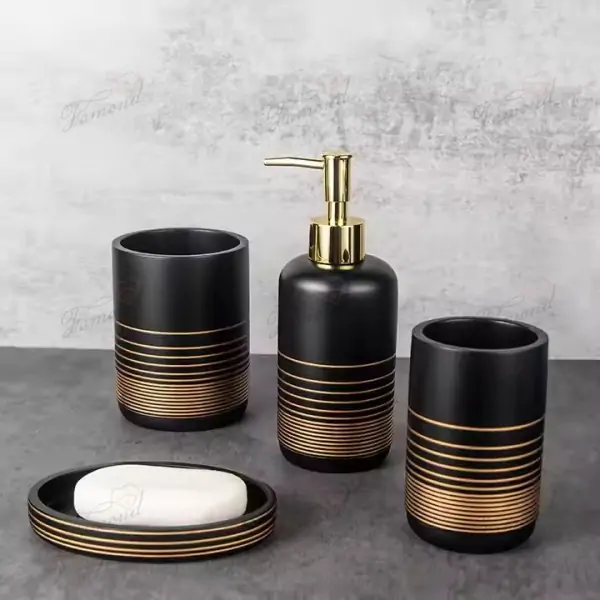 Customizable Poly Resin Bathroom Set OEM Colorful Striped Cylinder Design