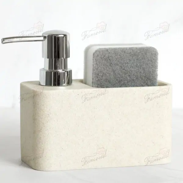 Natural Stone Resin Rectangular Multi-Purpose Lotion Dispenser with Sponge Holder Smooth & Easy to Clean