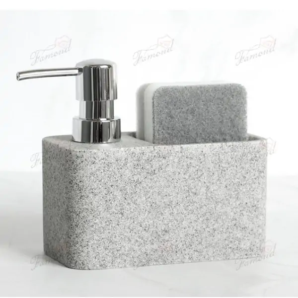 Natural Stone Resin Rectangular Multi-Purpose Lotion Dispenser with Sponge Holder Smooth & Easy to Clean