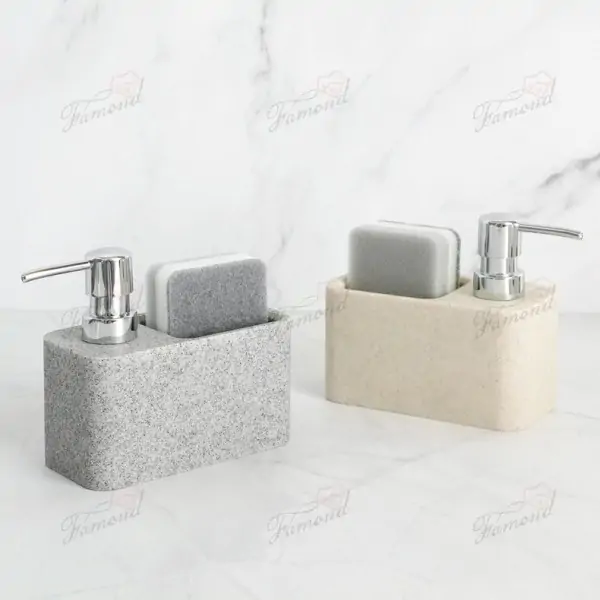 Natural Stone Resin Rectangular Multi-Purpose Lotion Dispenser with Sponge Holder Smooth & Easy to Clean