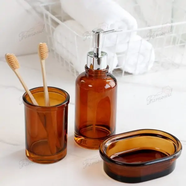 Classic Coffee-Colored Glass Bathroom Set - Minimalist Design with Raised Rim European Best-Seller