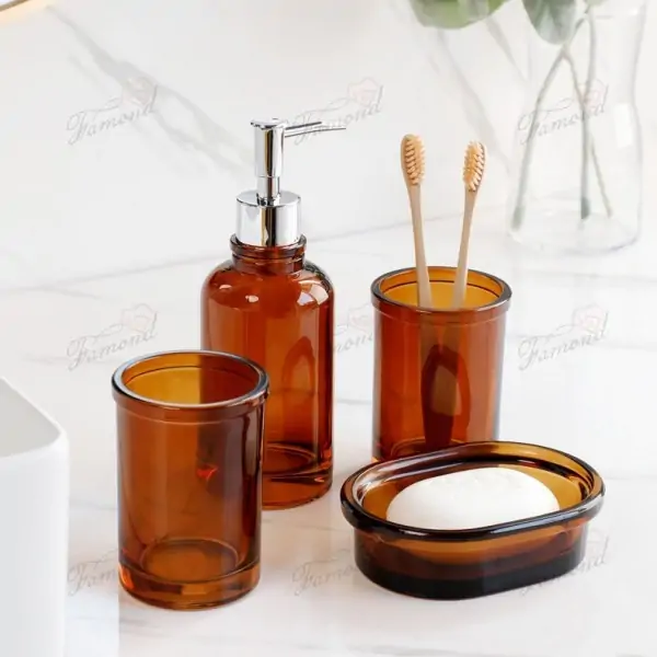 Classic Coffee-Colored Glass Bathroom Set - Minimalist Design with Raised Rim European Best-Seller