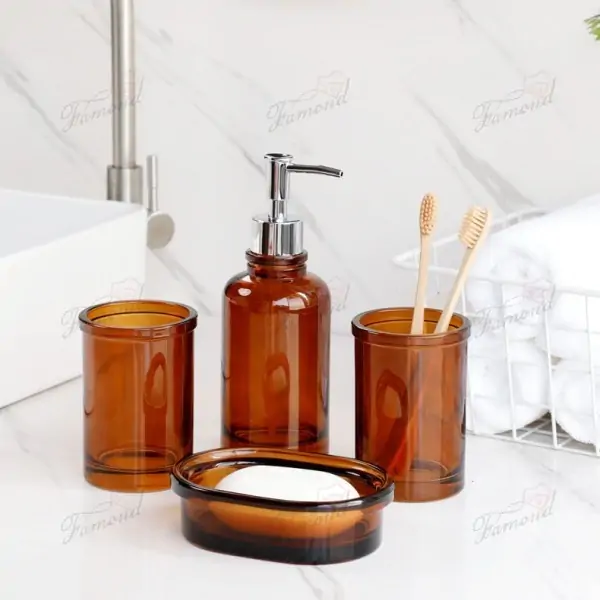 Classic Coffee-Colored Glass Bathroom Set - Minimalist Design with Raised Rim European Best-Seller