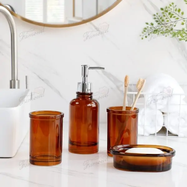 Classic Coffee-Colored Glass Bathroom Set - Minimalist Design with Raised Rim European Best-Seller