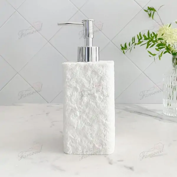 White Marble Resin Bathroom Set - Natural Stone Texture 2-Piece Dispenser Bottle and Cup Set