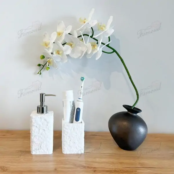 White Marble Resin Bathroom Set - Natural Stone Texture 2-Piece Dispenser Bottle and Cup Set