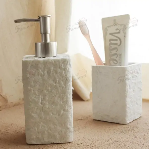 White Marble Resin Bathroom Set - Natural Stone Texture 2-Piece Dispenser Bottle and Cup Set