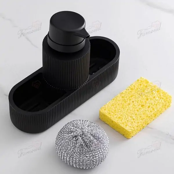 3-in-1 Multifunctional Liquid Dispenser Bottle with Minimalist Matte Black Storage for Brushes and Sponges