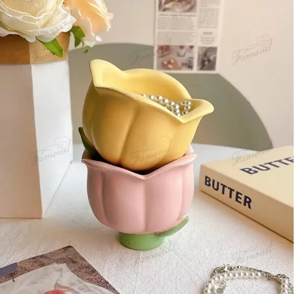 Yellow Pink Tulip-Shaped Jewelry Small Parts Organizer Box - Warm Home Decor and Best-Selling Gift