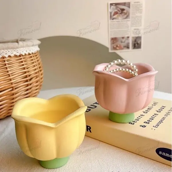 Yellow Pink Tulip-Shaped Jewelry Small Parts Organizer Box - Warm Home Decor and Best-Selling Gift