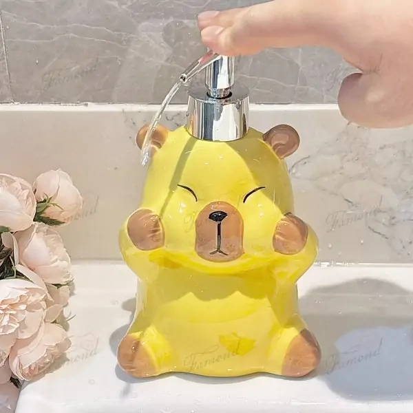 Cute Capybara-Shaped Liquid Dispenser Bottle and Soap Dish Set - White and Yellow Color Options Customizable Colors Available