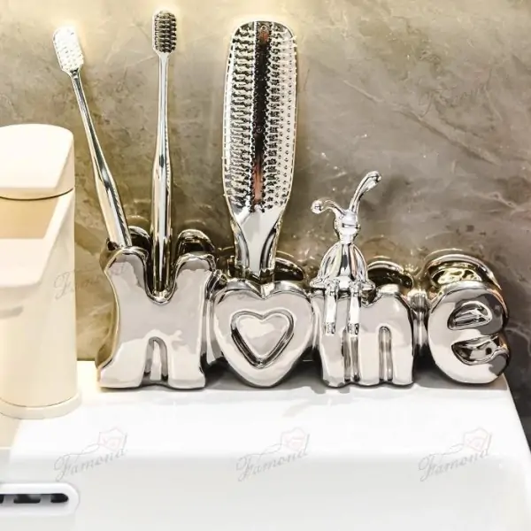 HOME Alphabetic Toothbrush Holder Dispenser  Decorative Functional 3-Pcs Set Diatomite Board or Tray