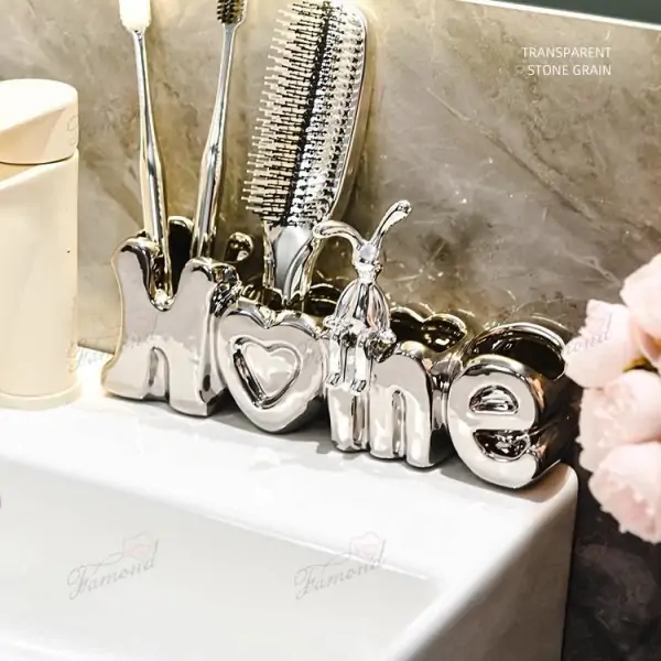 HOME Alphabetic Toothbrush Holder Dispenser  Decorative Functional 3-Pcs Set Diatomite Board or Tray