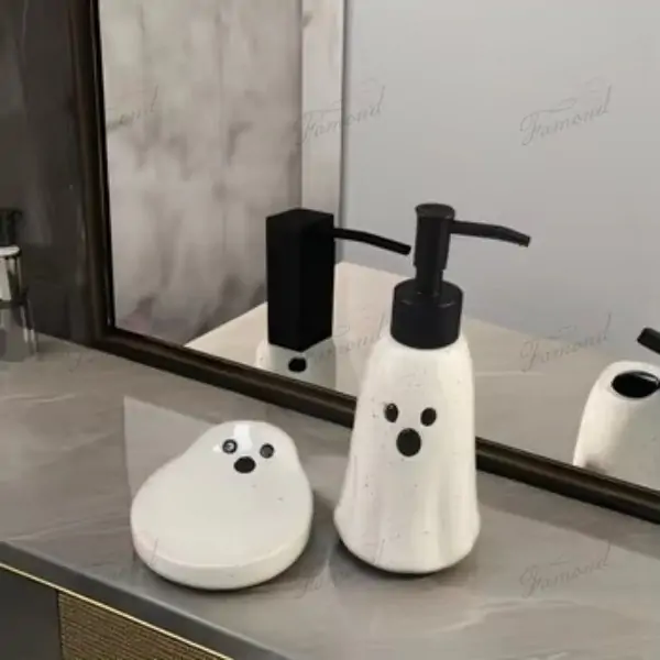 White Ghost Halloween Holiday Lotion Bottle and Soap Dish - Simple and Classic White Base