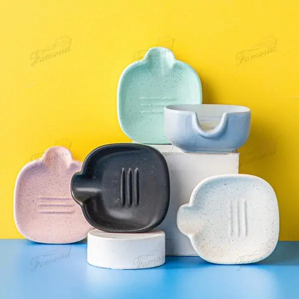 Elegant Square Essential Oil Soap Dish with Slope and Drainage Groove - Frosted Texture, Multiple Fresh Colors Available