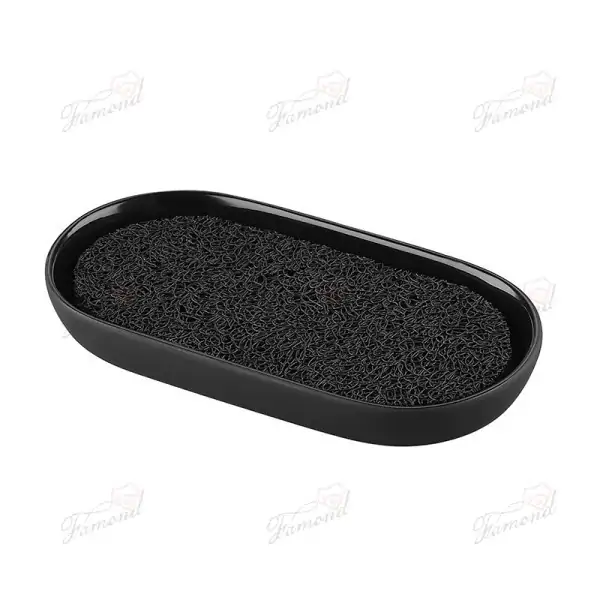 Elegant Oval Bathroom & Kitchen Tray with Raised Lines and Drainage - Minimalist Black or White Monochrome Design