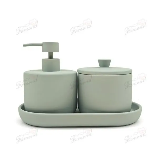 Mint Green Bathroom Trio Set - Chunky Lotion Dispenser, Cotton Jar, and Tray for Fresh Bath Decor