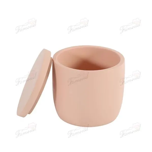 Pastel Pink Bathroom Eco-Resin Four-Piece Set - Classic Cylindrical Dispensers Cups Cotton Jars and Trays