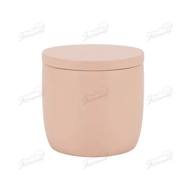 Pastel Pink Bathroom Eco-Resin Four-Piece Set - Classic Cylindrical Dispensers Cups Cotton Jars and Trays