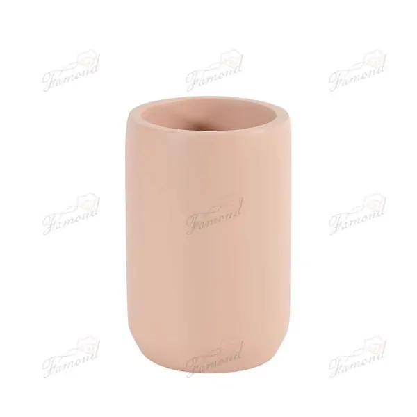 Pastel Pink Bathroom Eco-Resin Four-Piece Set - Classic Cylindrical Dispensers Cups Cotton Jars and Trays