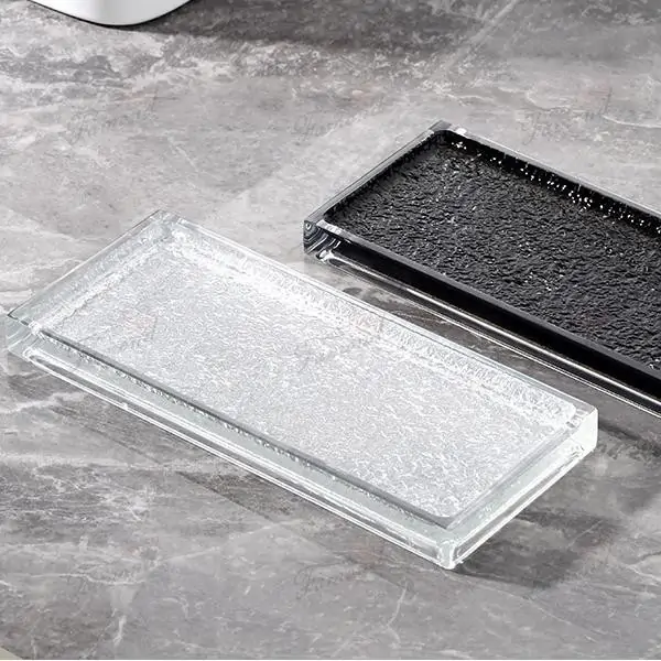 Gray Transparent Resin Lotion Dispenser with Irregular Rock Texture - Black Jewelry Storage Tray Set