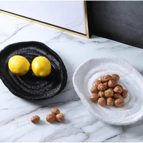 Elegant Woven Texture Elliptical Fruit Tray with Tree Ring Design - Unique Living Room Decor and Storage