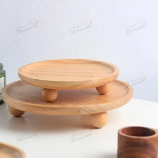 Elegant Multi-Size Round Wooden Tray with Spherical Support Points - Unique and Stylish Storage Solution